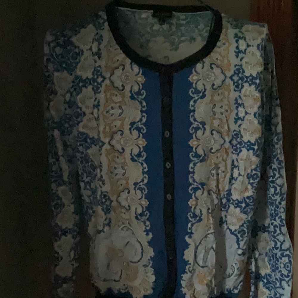 Talbots Cotton-Blend Print Cardigan Sz. L